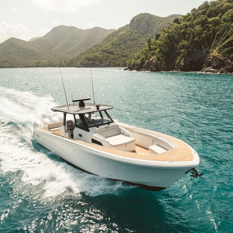 Boating on turquoise Caribbean water near Puerto Rico