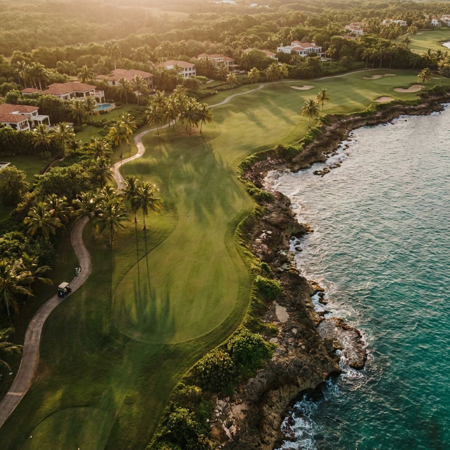 Golf course in Dorado, Puerto Rico under palms