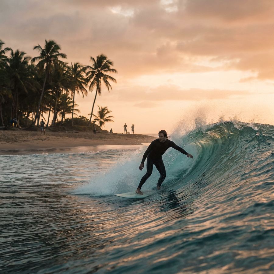 Surfer on a wave at a Puerto Rico beach break